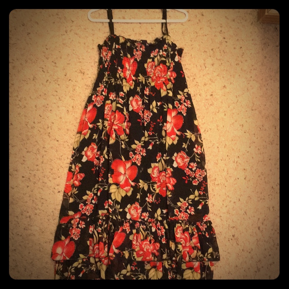 Girls floral chiffon black dress